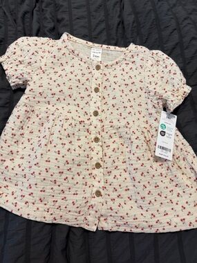 Carter's Cream Top with Red Cherry Print and Wooden Buttons